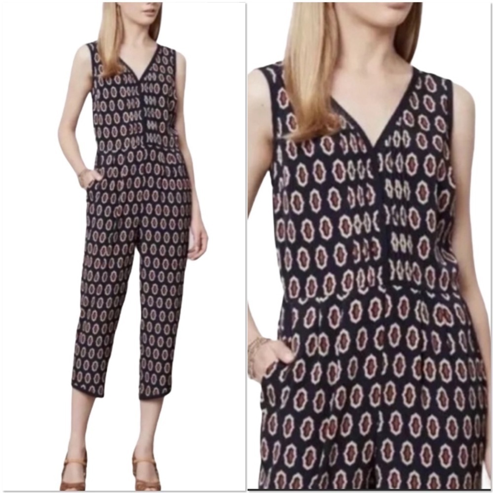 Anthropologie Lilka Samedi navy multicolor cropped jumpsuit romper